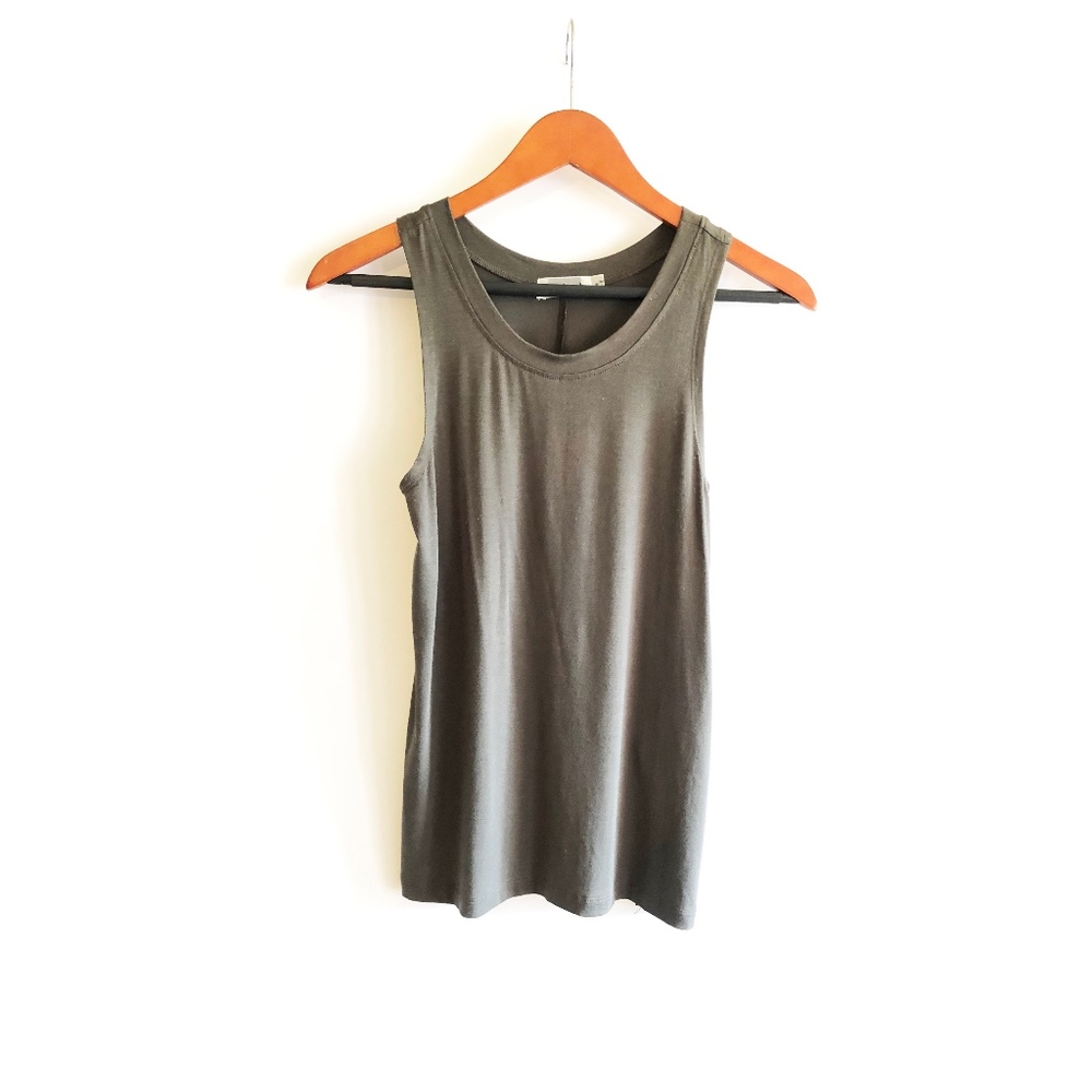 REHAB Army Green Crew Neck Tank Top Cropped Back